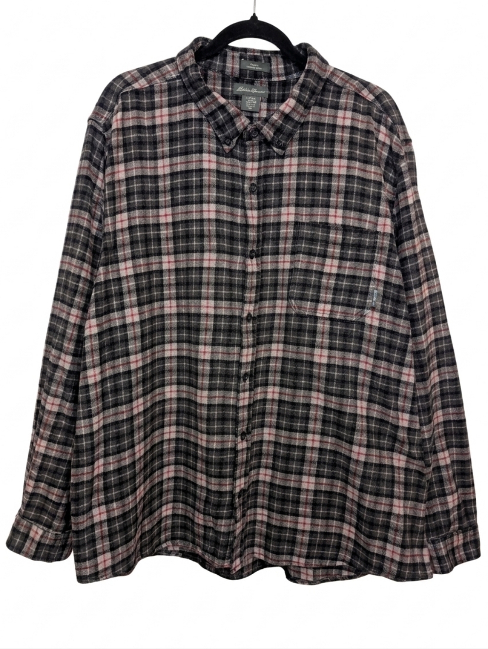 Eddie Bauer Mens Classic Fit Plaid Flannel Shirt XXL Grey Red Black Fall